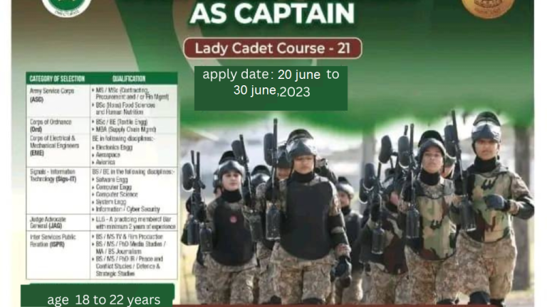 Join Pak Army Lady Cadet Course LCC-21 as a Captain through Direct Short Service Commission